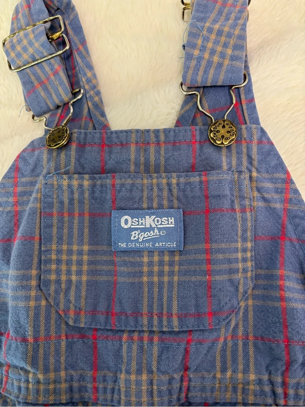 OshKosh B'gosh Boys Blue Plaid Overalls Vintage shortalls 4t